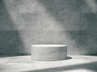 pedestal for display,platform for design,blank product,concrete room .3d rendering.