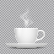 Vector Realistic White Cup With Hot Beverage And Steam Isolated On Transparent Background