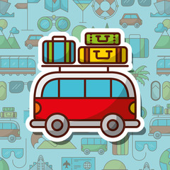 Sticker - time to travel van car and baggage vacation tourism vector illustration