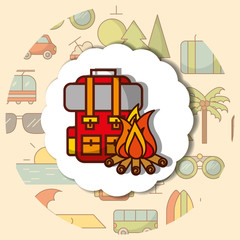 Wall Mural - time to travel backpack campfire vacations concept vector illustration