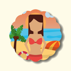 summer time portrait woman cartoon in the beach vector illustration