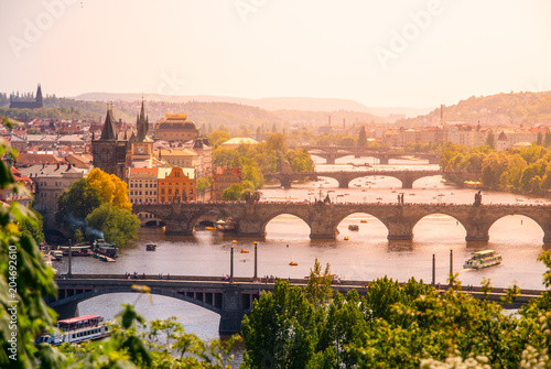Fotografie, Obraz Bridges of Prague over Vltava River on sunny summer day