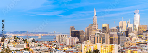 San Francisco downtown skyline Aerial view at sunset from Ina Coolbrith Park Hill in San Francisco, California, USA Wallpaper Mural