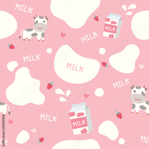 Milk seamless pattern with splash and cow pink background - Buy this ...
