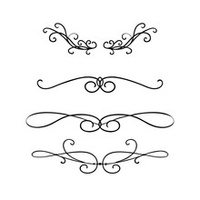 Vector Design Element, Beautiful Fancy Curls And Swirls Divider Or Underline Design, Black Ink Lines. Can Be Placed On Any Color. Wedding Design Element.