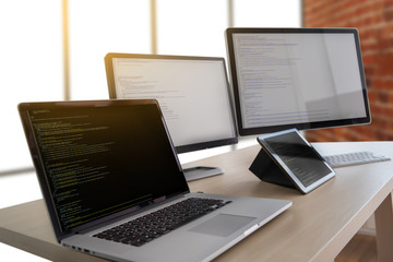 Wall Mural - programmer working developing programming technologies web design online technology
