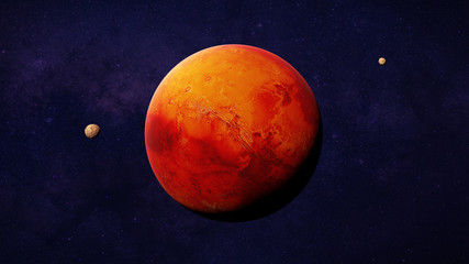 Wall Mural - the red planet mars with it moons phobos and deimos, part of the solar system
