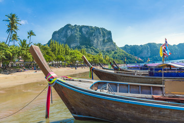 Wall Mural - long tail boats of ao nang beach in krabi region, thailand