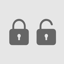 Lock Vector Icon. Two Locks Opened And Closed Simple Isolated Pictogram. Security Symbol.