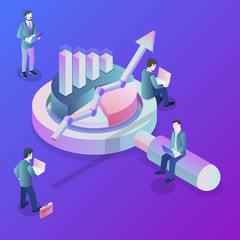 Wall Mural - data analysis flat isometric vector concept. a business team is investigating some information aroun