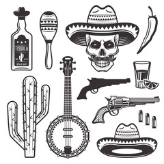 Mexican ethnic attributes set of vector objects