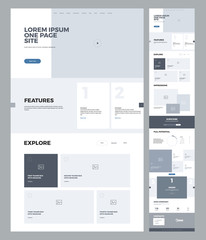 Wall Mural - One page website design template for business. Landing page wireframe. Flat modern responsive design. Ux ui website: home, features, explore, impressions, potential, blog, order, company, contacts.