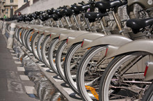 Row Of Rental Bikes In Paris, France
