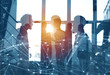 © alphaspirit - Business people work together in office with internet network effects. Concept of teamwork and partnership. double exposure