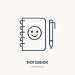 Notebook flat line icon. Branding stationery sign. Thin linear logo for printery, design studio.