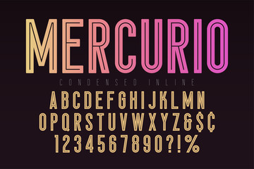 Wall Mural - Mercurio inline font, typeface, alphabet. Condensed original typeset