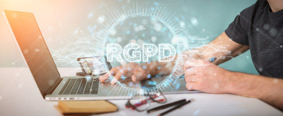 Fototapete - Businessman using digital GDPR interface 3D rendering