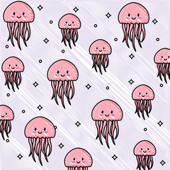 Canvas Print - background of cute jellyfish pattern, vector illustration