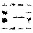 Set of boston skyline on white background, , missouri, chicago skyline, long island, kansas city karate kick, jaguar face, shih tzu icons