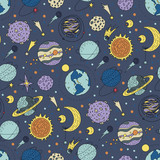 Fototapeta Fototapety kosmos - Seamless pattern with cosmos doodle illustrations.