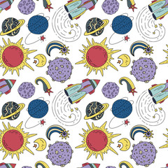 Wall Mural - seamless pattern with cosmos doodle illustrations.