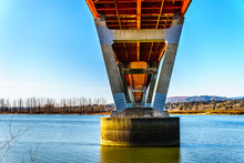 Steel And Concrete Structure Of Mission Bridge Over The Fraser River On Highway 11 Between Abbotsford And Mission In British Columbia, Canada