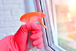 Glass window cleaning with professional chemical equipment