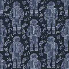 Wall Mural - seamless pattern with cosmos doodle illustrations.