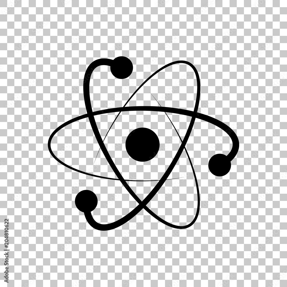scientific atom symbol, logo, simple icon. On transparent background. - obrazy, fototapety, plakaty 