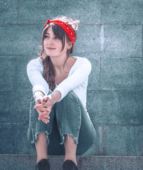 girl in jeans and a white T-shirt