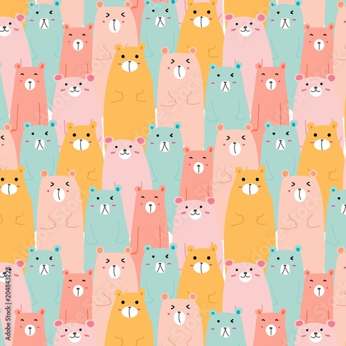 Hand Drawn Cute Bears Vector Pattern Background Tableau sur Toile