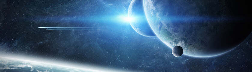 Leinwandbilder - Panoramic view of planets in distant solar system 3D rendering elements of this image furnished by NASA