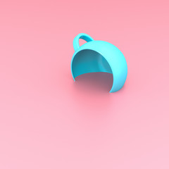 Light blue cup on pink pastel background 3D illustration