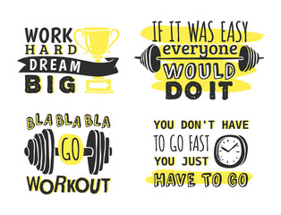 Sport motivational logo vector design hand drawn element banner gym crossfit trainings motivation text lettering illustration.