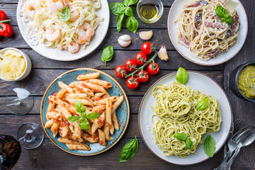 Wall Mural - Pasta with different kinds of sauce