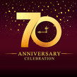 70 years anniversary. celebration logotype 70th years.Logo with golden and on dark pink background, vector design for invitation card, greeting card.