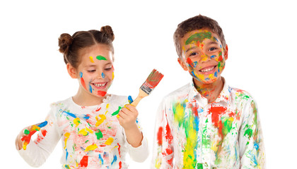 Canvas Print - Happy children painting