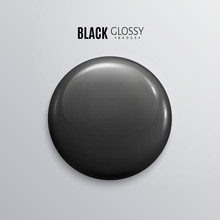 Blank Black Glossy Badge Or Button. 3d Render.