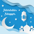 Ramadan kareem design background with lantern, moon, star paper art. vector illustration