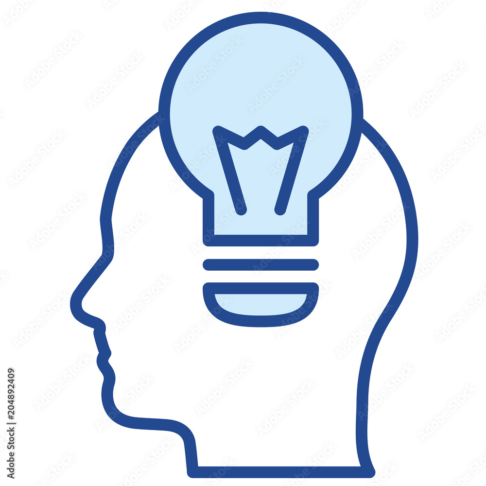 Kreative Ideen, Kopf mit Glühbirne Vector Icon Illustration Stock Vector |  Adobe Stock, image size:1000x1000