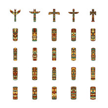 Totem Icons Set, Cartoon Style