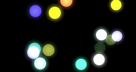 Wall Mural - abstract background with many colored spheres of light floating on and off on black. colored circles
