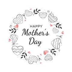 Wall Mural - Happy Mother's day card with a wreath of hearts