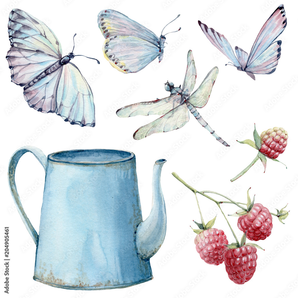 Watercolor flowers set in vintage style. Stock Illustration | Adobe Stock