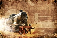 Old Steam Train, Vintage Grunge Background