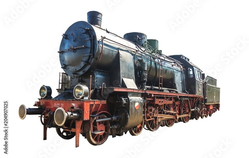 Cuadros en Lienzo Old steam train isolated on white