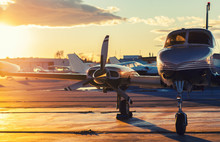 Small Aviation: Private Jet Is Parked On A Tarmac In A Beautiful