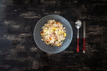 Wall Mural - Cantonese fried basmati rice with ham and eggs