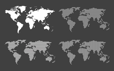 Wall Mural - set of blank world maps on black background