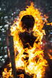 Human puppet burning in fire at walpurgis night Beltane